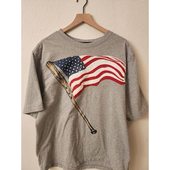 2017 Gymboree 100% Cotton American Flag Baseball Bat Single Stitch Shirt Mens XL - Picture 1 of 6